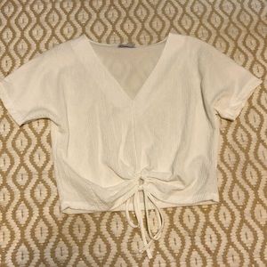 Zara white cropped tie front top - Medium